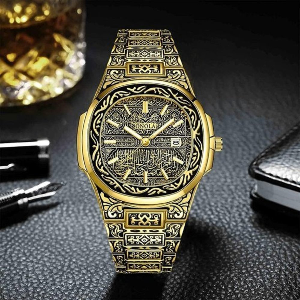 Mens Tattoo Pattern Carved Stainless Steel Waterproof Date Analog Quartz Watch‎ - Picture 6 of 9